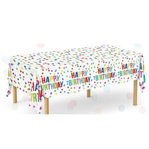 Happy Birthday Tablecloth 54×108 in Confetti Dots Disposable Party Cover